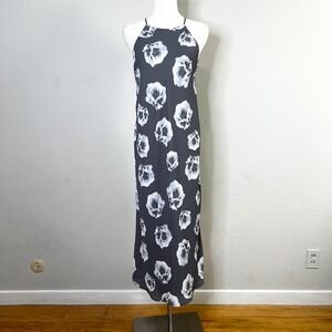 Aritzia BABATON Gray Floral Maxi Dress Halter Neck Spaghetti Strap Size Medium